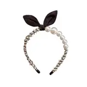 Women Girl Retro Rabbit Ear Pearl Party Headband Hair Head Band Hoop Short Hair