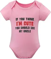 [WOOYONGING] If You Think I'm Cute You Should See My Uncle Baby Outfits for Girls Short Sleeve Coming Home Outfit for Baby Girl