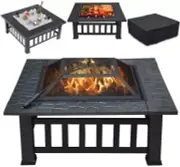 Yaheetech Multifunctional Fire Pit Table 32in Square Metal Firepit Stove