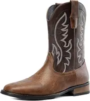 [Kitulandy] Cowboy Boots For Men Western Fashionable Retro Stylish Embroidered Square Toe Boots Chunky Heel