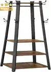Coat Rack with 3 Shelves and Hooks Industrial Style Rustic Brown Black ULCR80X