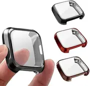 [GHIJKL] 3 Packs Screen Protector Compatible Fitbit Versa Lite, Ultra Slim Soft Full Cover Case for Fitbit Versa Lite, Black, Red, Coffee