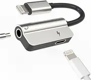 Lightning to 3.5mm Dongle Splitter(2in1)iPhone AUX Adapter Apple MFI Certified Charger Headphone Jack Adaptador Para Cable for 14 13 12 11 Pro Max X XR SE 7 8 Plus Mini Music Audio Earphone Power Cord