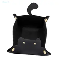 在飛比找蝦皮購物優惠-Zh_ 大容量貓托盤耳機收納托盤可折疊貓設計人造皮革托盤收納