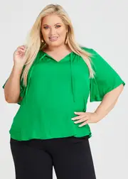 [TS] Taking Shape Satin Luxe Tiana Tie Top Size 20 in Jelly Bean Green, Satin Feel - Plus Size Women's Clothing Jelly Bean Green