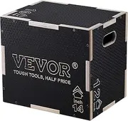 VEVOR 3 in 1 Plyometric Jump Box, 16/14/12 Inch Wooden Plyo Box, Platform & Jumping Agility Box, Anti-Slip Fitness Exercise Step Up Box for Home Gym Training, Conditioning Strength Training, Black