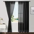 Sheer Curtains 84 Inches Long with Tiebacks, 52"W x 84"L (Pack of 2) Black