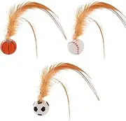 Bouncing Cat Ball with Feather, Rubber Kittens Interactive Pounce Ball Toys - Cat Toy Kitten Teething Entertainment Toys with Feathers for Indoor and Outdoor