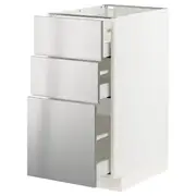 METOD / MAXIMERA base cabinet with 3 drawers, white/Vårsta stainless steel, 40x60x80 cm