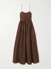 [Matteau] Matteau - Gathered Organic Cotton-poplin Midi Dress - Brown - 2 2 Brown