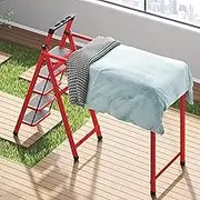 Foldable Drying Racks Garment Racks Free Standing Clothes Rack with Ladder Stretchable Metal Clothing Rack with Double Rod and Tool Tray for Dorm Bedroom Home Balcony(A,H125cm)
