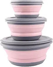 WADY Camping Bowl, Collapsible Bowl with Lid Food Storage Outdoor Tableware Folding Lunch Box Portable Salad Bowl for Outdoor Travel Camping Hiking (Pink)