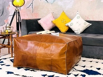Footrest New Leather Moroccan Footstool Aamazing Genuine Pouffe 30'' For Decore
