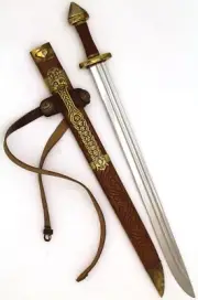 38" 9th Century Viking Sword Silver Pommel & Silver Cross Guard w/ Scabbard