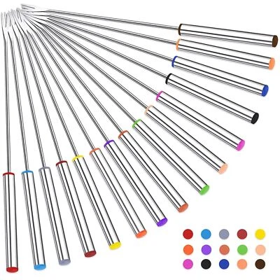 15 Pcs 9.6 Inch Stainless Steel Fondue Forks w/ Heat-Blocking Handle for Cheese