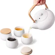 20Oz Ceramic Teapot with 4 Teacup, Japanese Style Porcelain Tea Pot, Loose Leaf