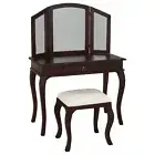 STEWART SOLID MAHOGANY 2-PIECE QUEEN ANNE MIRROR DRESSING TABLE&STOOL CHOCOLATE