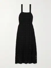 [Miguelina] Miguelina - Blake Grosgrained-trimmed Cotton Guipure Lace Midi Dress - Black - x small x small Black