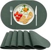 Forubar Placemats Set of 6, Faux Leather Placemats Heat Resistant Wipeable Washable Place Mats, Easy Clean Non-Slip Table Mats for Dining Kitchen Outdoor Indoor (Green, Set of 6)