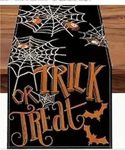 Halloween Table Runner 33x183CM, Pumpkin Spider Web Black Holiday Burlap Farmhouse Indoor Kitchen Dining Table Decorations for Home Party (Spiders)