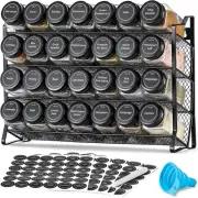 Spice Rack Organizer with 28 Empty Jars Funnel Labels for Cabinet Kitchen