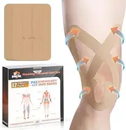 Kinesiology Tape for Knees & Thighs, 12 Count Knee Tape for Knee Pain Relief Pre Cut, KTQUICK Original Cotton Waterproof & Breathable, Enhance Elastic Athletic Knee Tape for Knee & Thighs Stability
