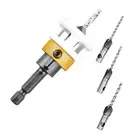 Set of Four Adjustable Countersink Drill Bits with Depth Control for Woodwork