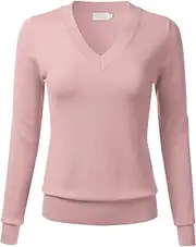 [FLORIA] Womens Soft Basic Thick V-Neck Pullover Long Sleeve Knit Sweater (S-XL)