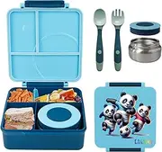 [CANAIMA] Bento Box for Kids with Thermos -1600ml Leak Proof Lunch Box - Amazing Designs - Microwave-Safe, BPA-Free, Easy to Clean Bento Lunch Box for Kids & Adults - School & Office (Blue Panda)