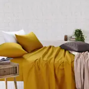 Amson Royale Cotton Single Sheet Set - Fitted Flat Sheet With Pillowcases - Mustard