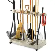 Storage Rack For Lawn Garden Tools With Wheels For 30 Tools Light Taupe Outdoor