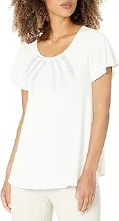 [Star Vixen] Women's Petite STR Rayon/Span Bar-BK Short SLV Top W Silver Stud Detail