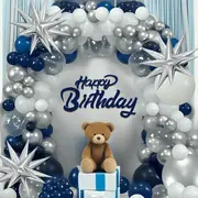 114Pcs Birthday Balloon Arch Set Ink-Blue 18-Inch Silver Exploding Star Birthday Party Outdoor Party Universal Decoration House