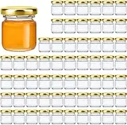 PARTY BESTBUY 12PCS Small Glass Jars with Lids, 1.5oz/50ml Mini Honey Jars, Round Candy Jars with Gold Lids, Clear Storage Canning Jar for Candle Making, Spices, Jams,Baby Shower,Wedding,Party Favors