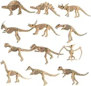 Kisangel 12pcs Mini Dinosaur Skeleton Model Simulation Dinosaur Skeletons for Creative Desktop Decoration Educational Khaki