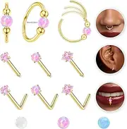 [Diamday] Nose Stud Nose Ring Set Stainless Steel Pink/White/Blue Opal Nose Rings Hoops 20G Gold Silver Nose Piercing Jewelry for Women Men