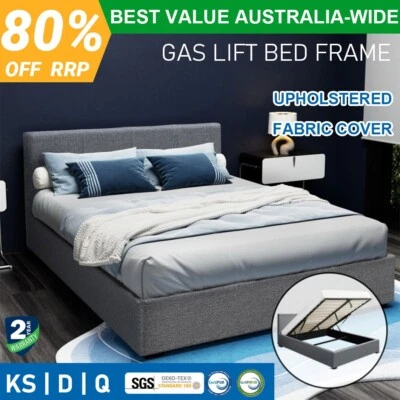 Artiss Bed Frame Mattress Base Wooden Platform Upholstered Fabric Gas Lift Grey