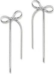 [Lhyshl] Bow Earrings Long Tassel Chain Drop Earrings Bow Drop Dangle Earrings for Women Wedding Prom Fashion Jewelry Gift
