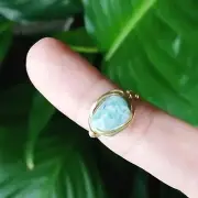 Raw Amazonite Crystal Wire Wrapped Ring, Gold Size 8 Boho Chic Statement Artisan