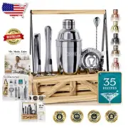 All-in-One Bartender Kit with Rustic Caddy - 35 Tasty Recipe Cards Included
