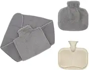 1L Hot Water Bag, Hot Water Bottle with Cover, Rubber Hot Water Bag with Waist Cover for Hand、Feet、Waist Warmer for Kids, Men & Women, Hot & Cold Compress (Grey)