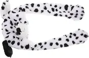 SOPOTUTU Dalmatian Plush Animal Hat with Moving Ears Soft Warm Headwear for Adults Funny Trunk Hat with Long Ear Straps Cozy Scarf Feature for Winter Parties Christmas Celebrations