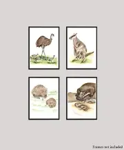 Set of Four Australian Animal Prints - Emus, Platypus, Echidnas, Wallabies
