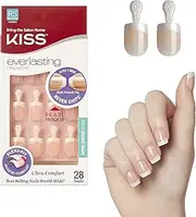 Kiss Everlasting French Nail Manicure, Chip-Free, Flexi-Fit Technology, Real Short, "String of Pearls", Nail Kit with Pink Nail Glue (Net Wt. 2g / 0.07oz), Mini File, Manicure Stick, and 28 Fake Nails