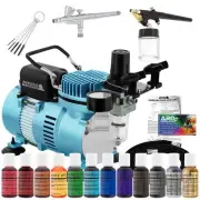 Master 2 Airbrush Cake Decorating Compressor Kit, 12 Chefmaster Food Colors Set
