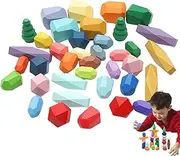 Wooden Stacking Blocks - Sensory Toddler Toys Learning Toys,Colorful Wooden Building Polyhedral Blocks Game for Educational, Basket Stuffers