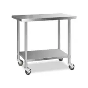 Cefito 1219x610mm Commercial Stainless Steel Kitchen Bench w/ Wheels