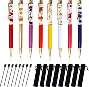 Sparkly Fancy Pens for Women, FHDUSRYO Glitter Ballpoint Pens Metal Retractable Writing Pens (Flower Black Ink)