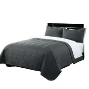 Embossed Comforter Set Bedspread 2 Pillowcases Queen King Size Coverlet Charcoal