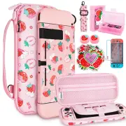 CUTE CARRYING CASE FOR SWITCH PROTECTIVE TRAVEL BAG W/ SCREEN PROTECTORS & CAPS